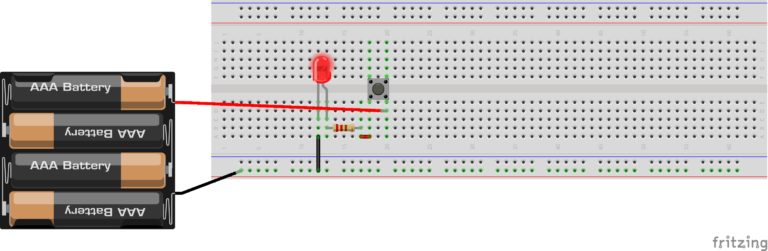 LED Blinking with a Push Button using Fritzing